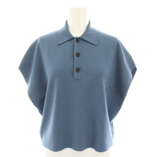 オーラリー AURALEE 24SS ウールリサイクルポリエステルハイゲージニットスリーブレスポロ WOOL RECYCLE POLYESTER HIGH GAUGE KNIT SLEEVELESS POLO ポロシャツ 半袖 0 青 A24SP01HS