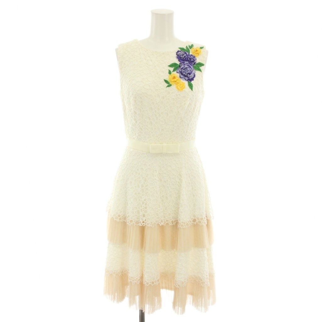 タダシショージ TADASHI SHOJI イザベルドレス Isabel Dress ワンピース ひざ丈 ノースリーブ レース 花柄刺繍 プリーツ チュール ベルト 0 白 ホワイト AVQ2301MX YT