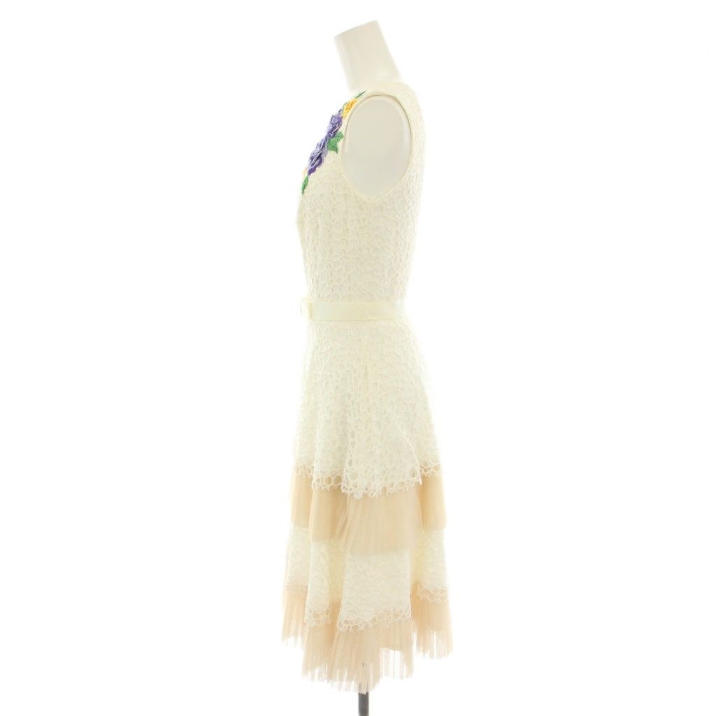 タダシショージ TADASHI SHOJI イザベルドレス Isabel Dress ワンピース ひざ丈 ノースリーブ レース 花柄刺繍 プリーツ チュール ベルト 0 白 ホワイト AVQ2301MX YT