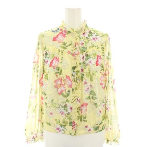 ヴィヴィアンタム VIVIENNE TAM シャツ ブラウス バンド 長袖 メッシュ パワーネット フリル 花柄 38 黄 イエロー 09175310 YT