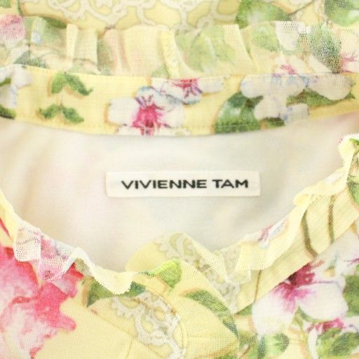  ヴィヴィアンタム TAM シャツ ブラウス バンド 長袖 メッシュ パワーネット フリル 花柄 38 黄 イエロー YT 長袖 シャツ ブラウス