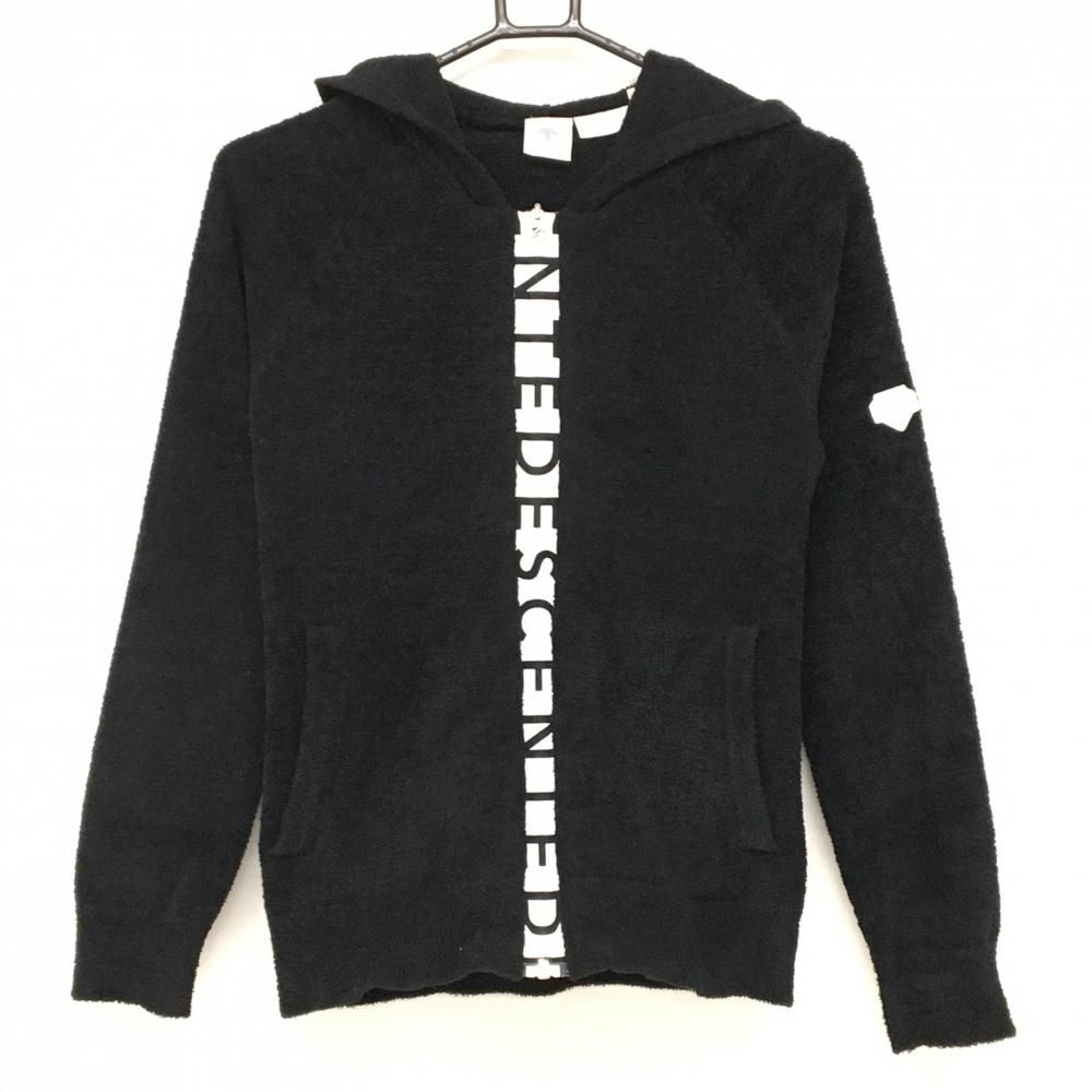 デサントゴルフ ニットジップパーカー 黒×白 モールニット ジップロゴ 中田英寿 レディース L ゴルフウェア DESCENTE