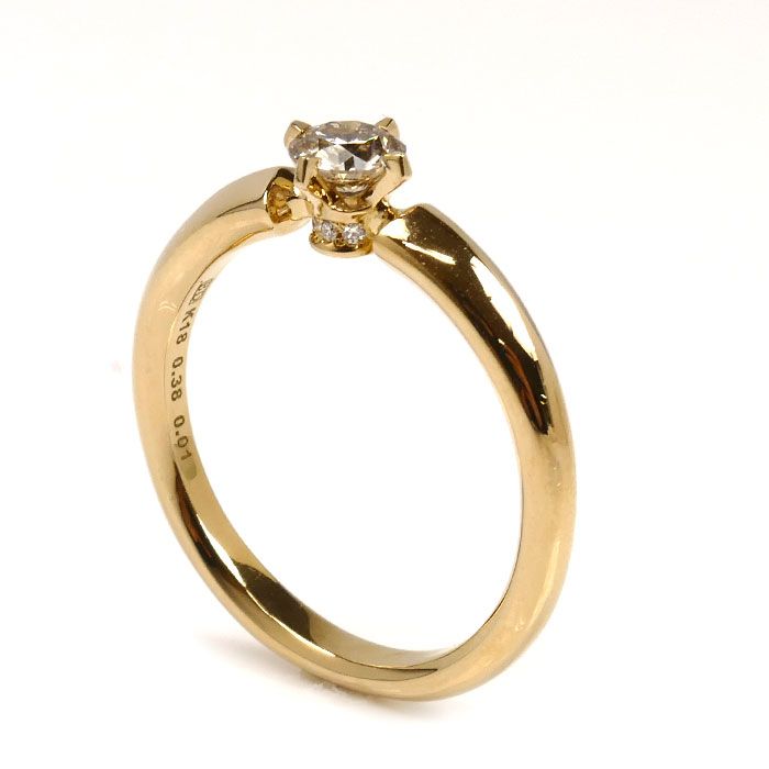 カシケイ K18YG イエローゴールド ソリティア リング 指輪 KSB030RYG ダイヤモンド0.38ct 0.01ct 16号 4.7g レディース