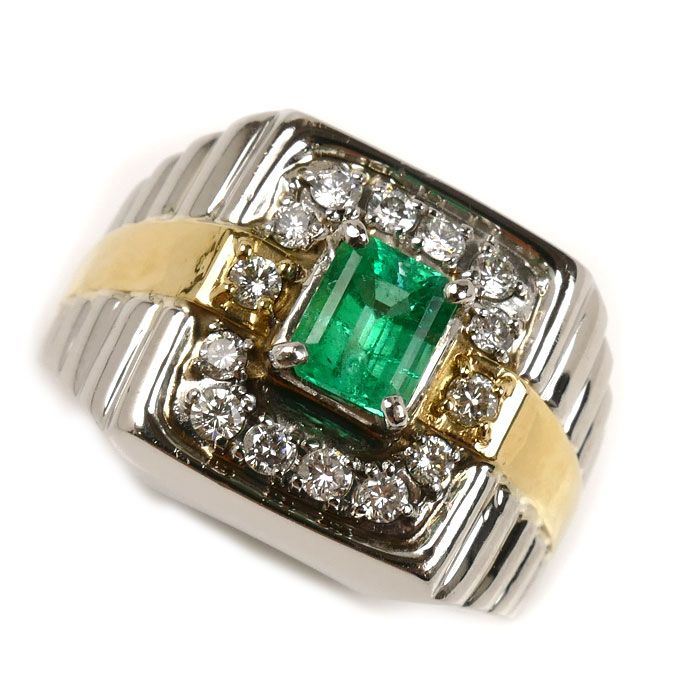 Pt900 K18YG エメラルド ダイヤ リング 指輪 エメラルド0.96ct ダイヤモンド0.23ct 18号 22.3g メンズ