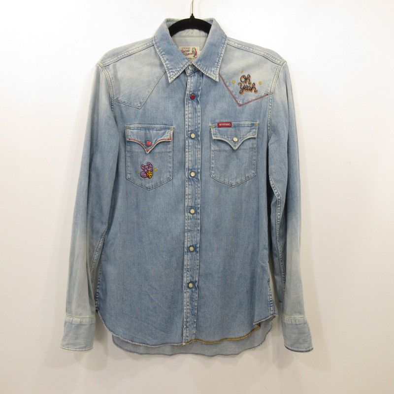 姫路東店 HYSTERIC GLAMOUR ヒステリックグラマー その他トップス Oh Yeah刺繍 02191AH10 ライトブルー サイズ M 104