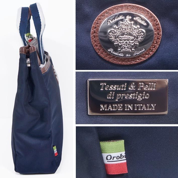 オロビアンコ Orobianco ハンドバッグ ビジネスバッグ バッグインバッグ メンズ レディース ネイビー 紺 ナイロン 一部牛革 軽量 布袋付き