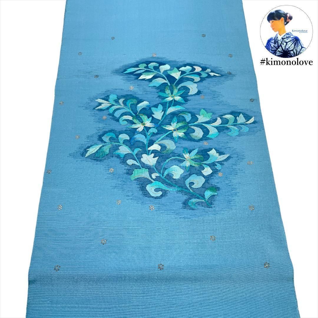 袋帯 洒落帯 すくい織 紬 正絹 金糸 金彩 花更紗柄 着物 kimonolove 新古品 オゾン消臭サービス AO-0564