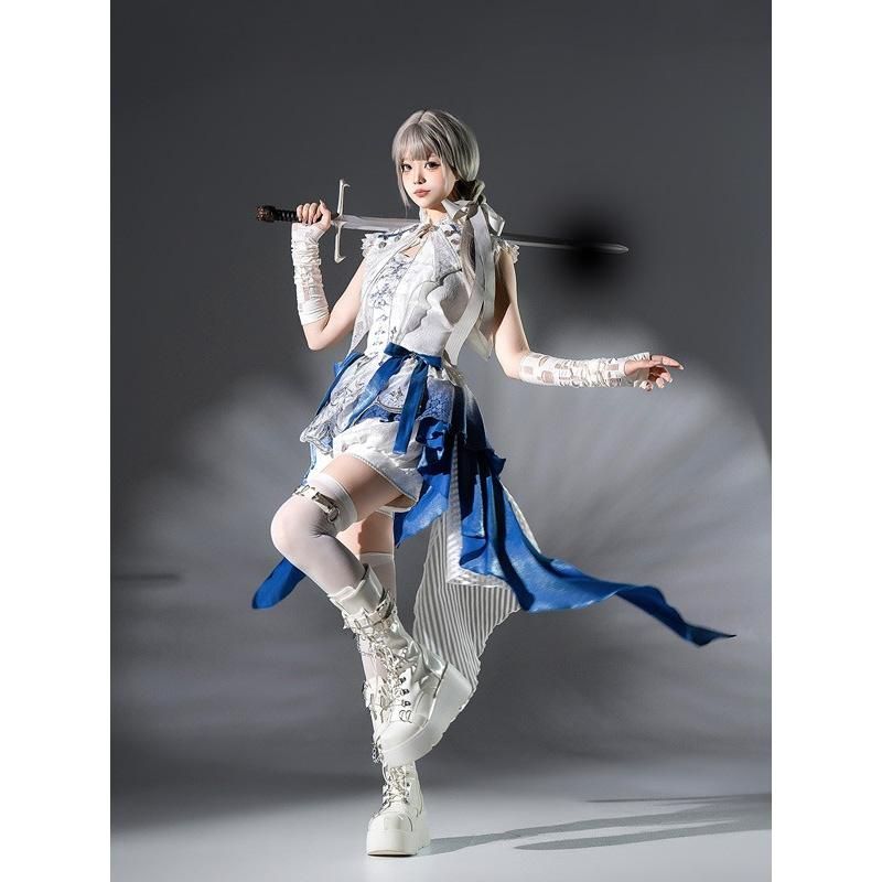 王子風ロリータ 竜騎士風 皇子系 少年装 3点セット リボン 夏 ノースリーブ 男装 王子装 王子系 フリル ゴスロリ服 中華風 ロリィタ コスチューム 仮装