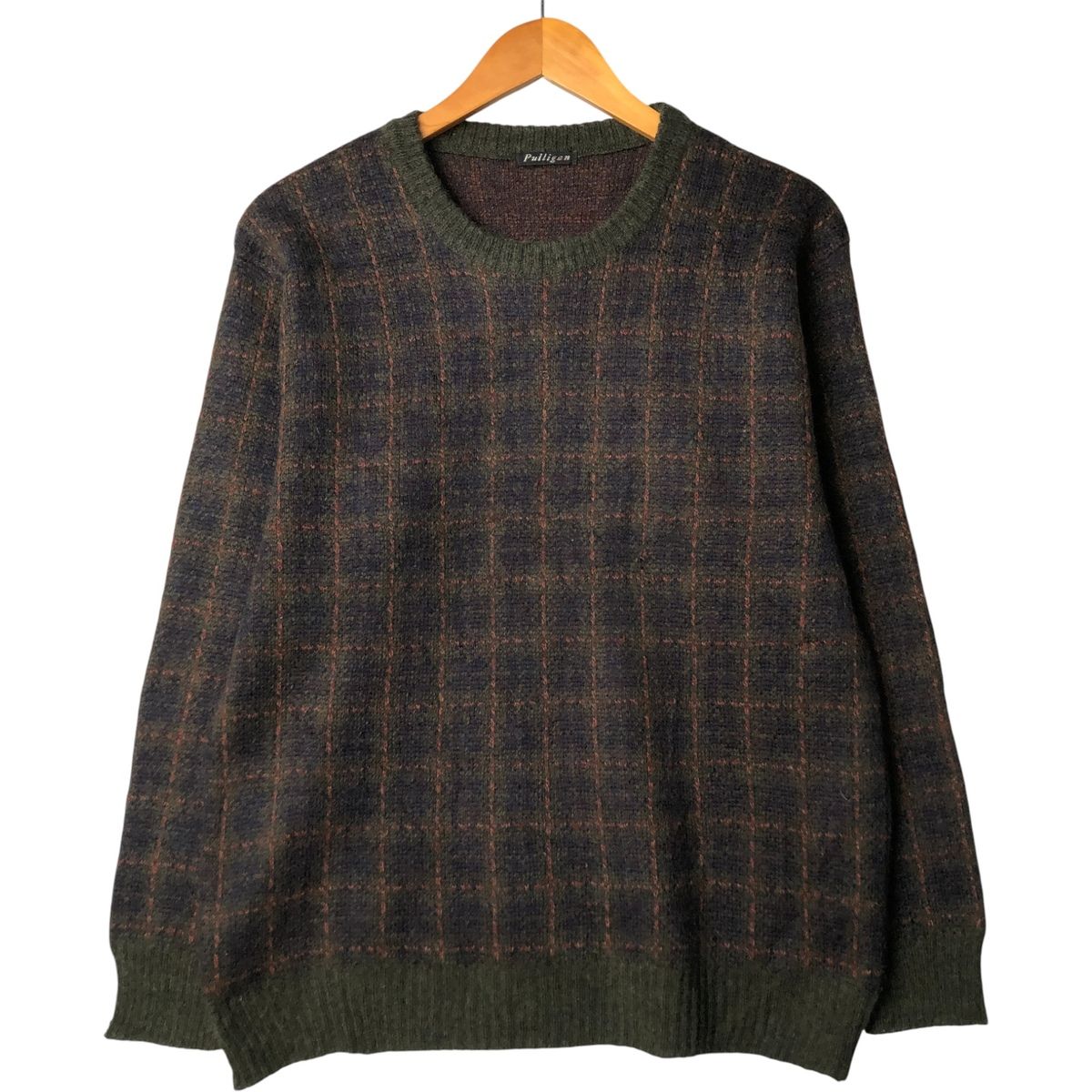 古着 PULLIGAN チェック柄 モヘア混 コットンニットセーター スペイン製 メンズM相当 eaa582062
