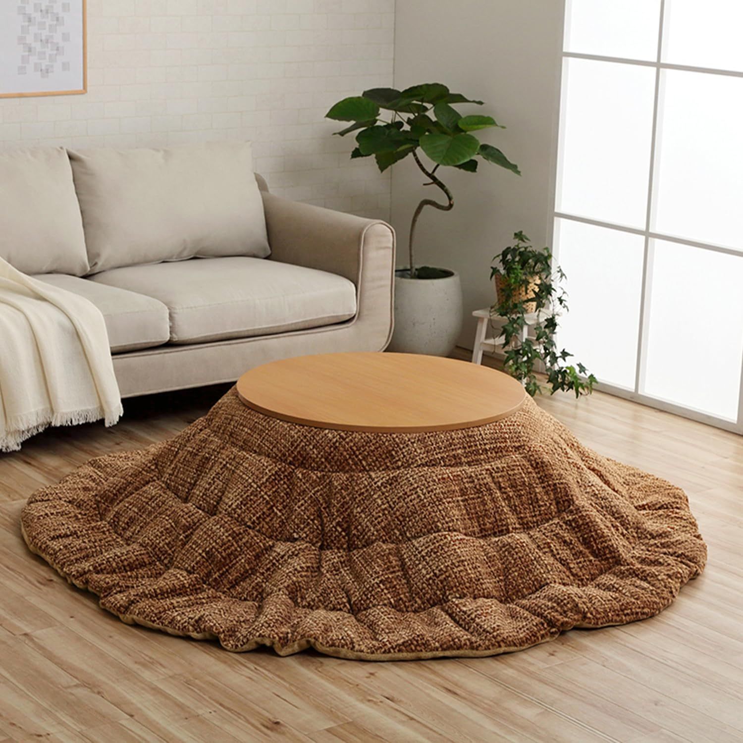 イケヒコ こたつ布団 ノート 約200丸 ベージュ 円形 コンパクト収納 あったか 6841419