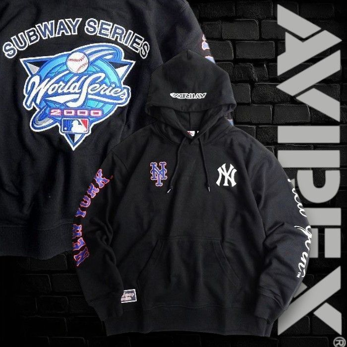 AVIREX アヴィレックス MLB メジャーリーグ ヤンキース メッツ HOODIE SUBWAY SERIES サブウェイシリーズ 2000年ワールドシリーズデザイン スウェット パーカー フーディー 3231011 ブラック 028 40206 m 02
