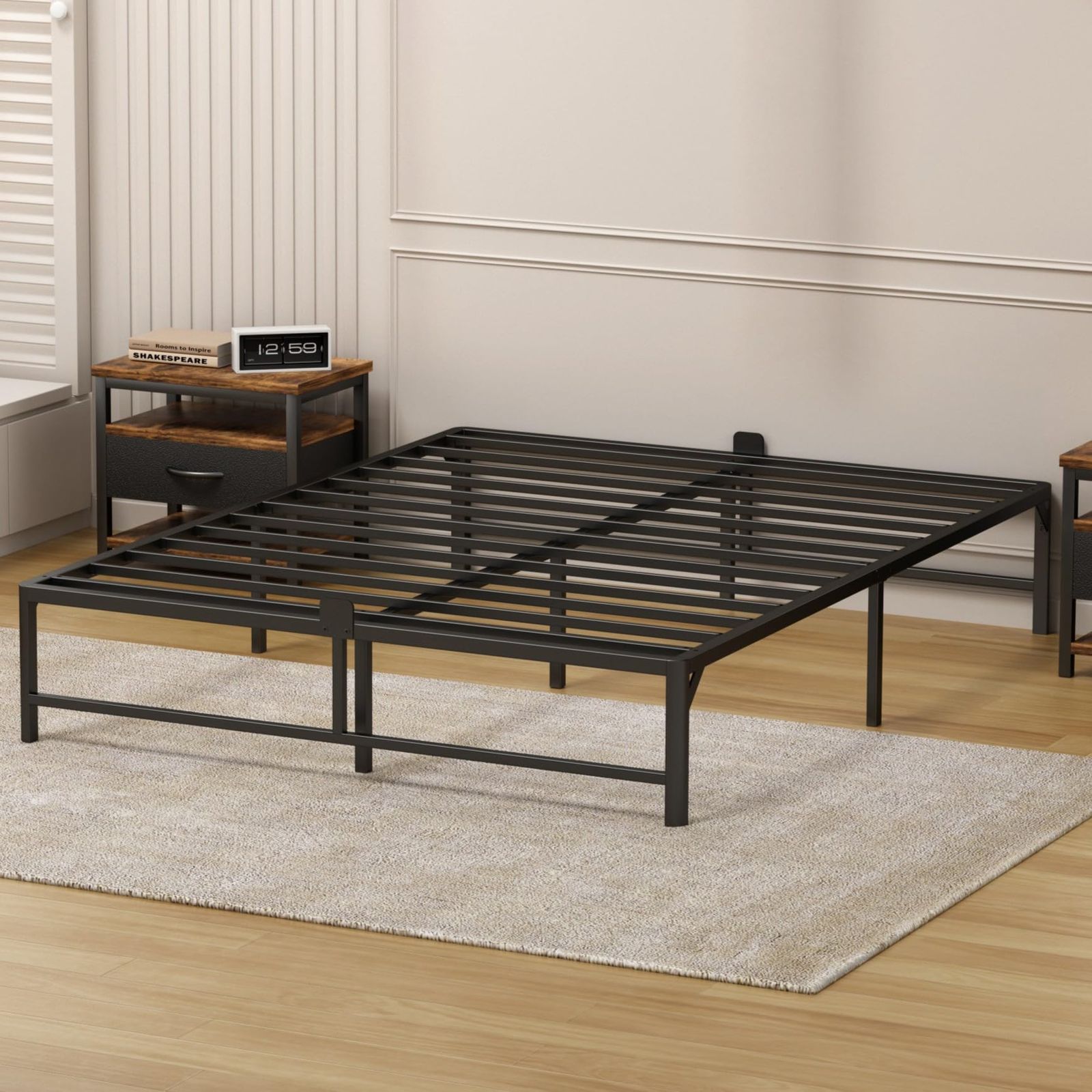 Z-HOM ベッドフレーム セミダブル 単品 セミダブルベッド 耐荷重600kg 収納高さ32cm 面取りデザイン スチール製すのこ ベッド フレーム 通気性 静音 耐久性 組立簡単 120 195 35cm ブラック