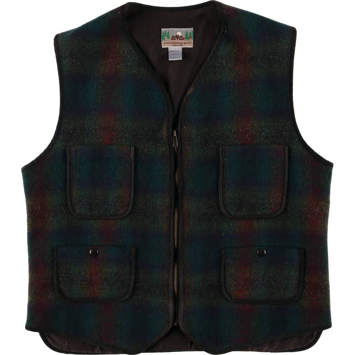 古着 90年代 EMS オンブレチェック 前開き ウールべスト メンズM相当 ヴィンテージ eaa587108