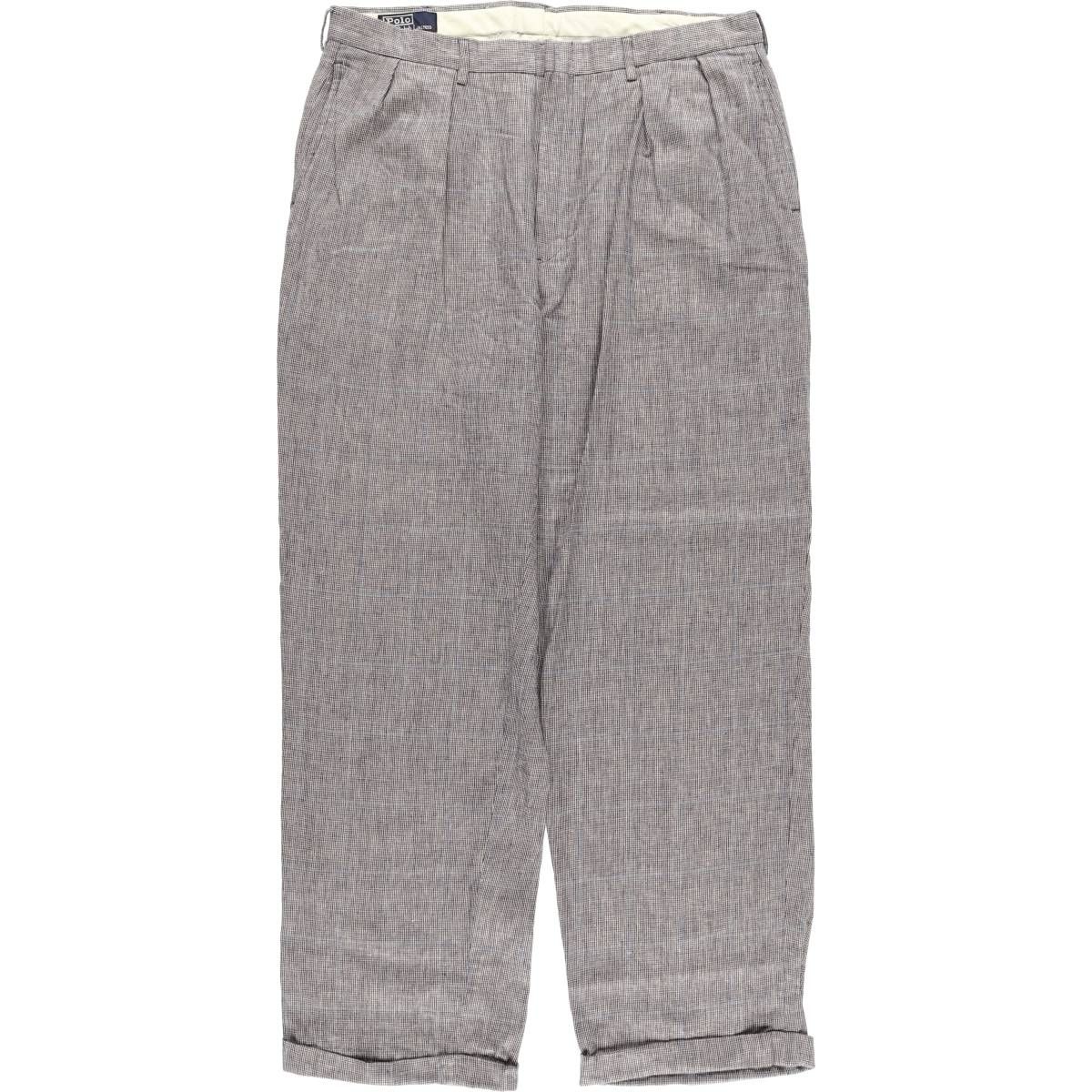古着 90年代 ラルフローレン Ralph Lauren POLO by Ralph Lauren チェック柄 ツータック コットン×リネンパンツ スラックス eaa587111