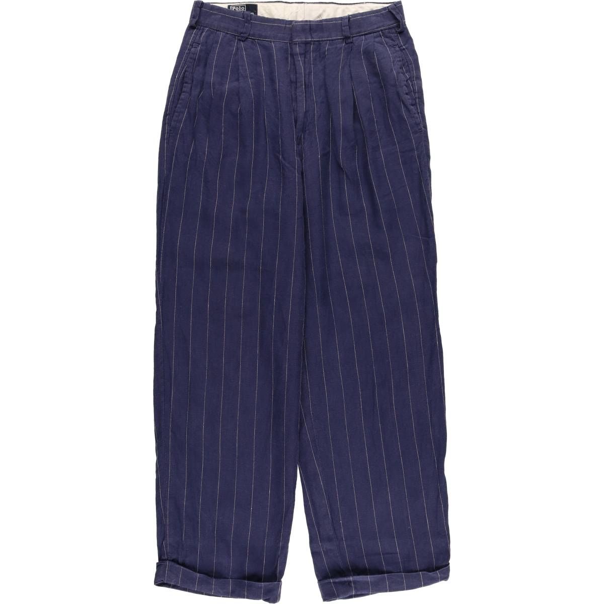 古着 90年代 ラルフローレン Ralph Lauren POLO by Ralph Lauren ストライプ柄 ツータック リネンパンツ スラックス eaa587112