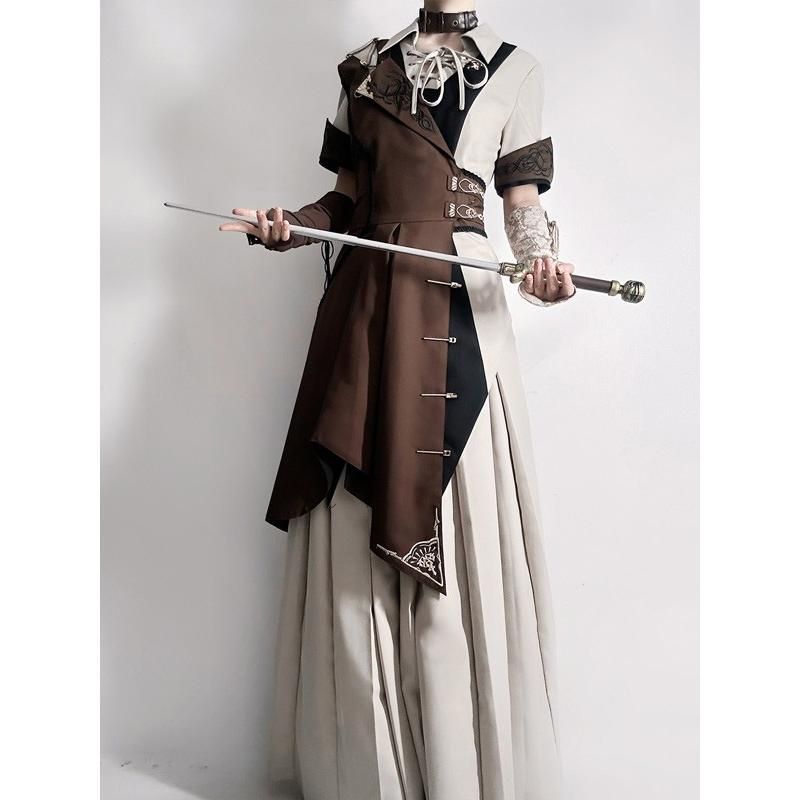 王子風ロリータ 航海士風 少年装 3点セット 中世ヨーロッパ 夏 半袖 上品 エレガント 男装 王子装 王子系 リボン フリル ゴスロリ服 レトロ風 ロリィ