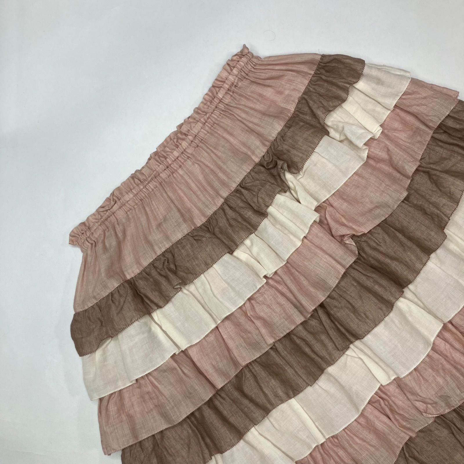 ピンクハウス ピンク 生成 ブラウンMIX フリル段々スカート
