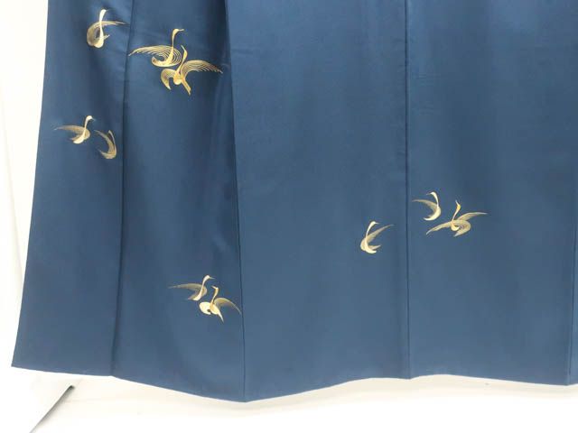 京松 付下げ 縫い紋 金駒刺繍 鶴 正絹 着物 身丈約158cm 裄丈約64.5cm r7z10-659