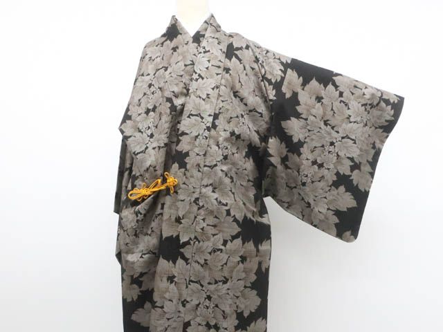 京松 アンサンブル 大島紬 9マルキ 道中着タイプ 葉模様 身丈約162.5cm 裄丈約64cm r7z10-663