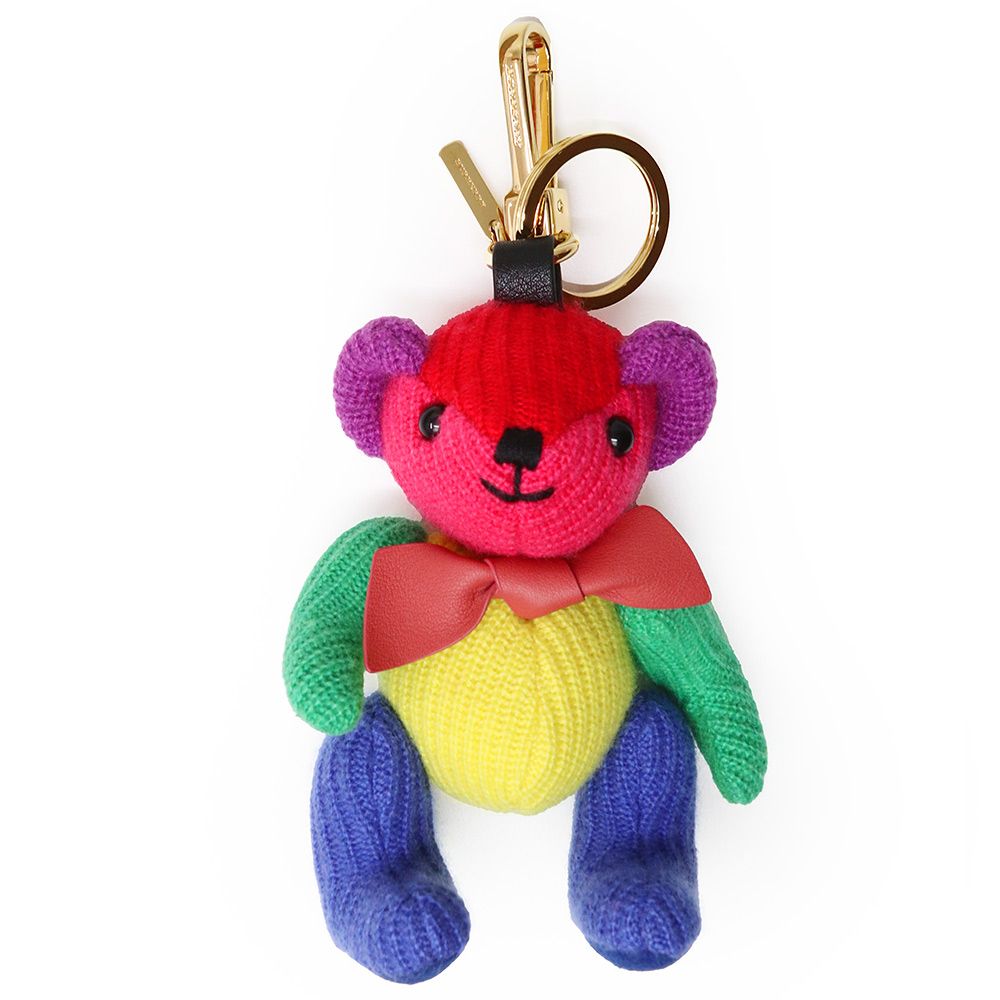 バーバリートーマスベア レインボー キーホルダー キーリング チャーム カシミヤ ニット マルチ ゴールド金具 BURBERRY