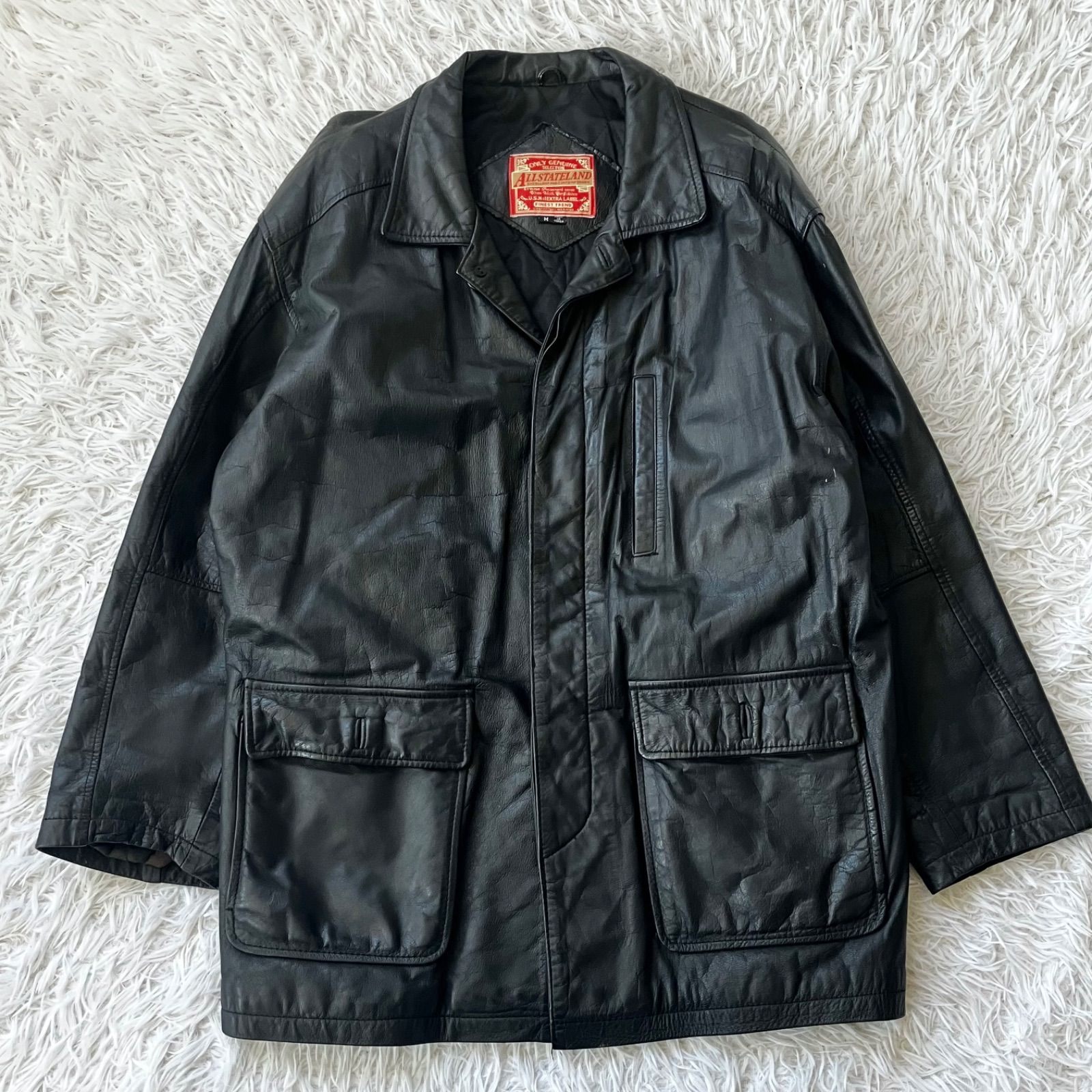 ALLSTATELAND レザージャケット 本革 牛革 ブラック 古着 3942