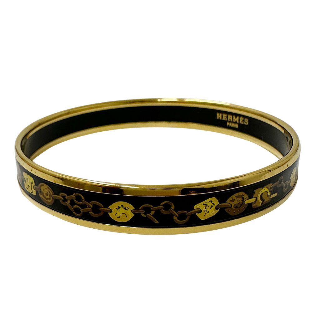 エルメス HERMES バングル エマイユ レディース ブランド GP ゴールド ブラック 鎖 チェーンモチーフ おしゃれ 上品