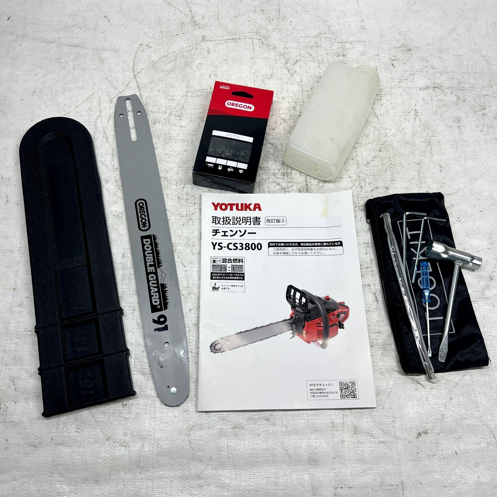  品 チェーンソー 16インチ 40 cm YOTUKA エンジン式 37 cc 1 8馬力 オレゴン製 ガイドバー ソーチェーン 倒木 枝落とし 玉切り YS CS 3800 930 チェーンソー 切断工具 切断機