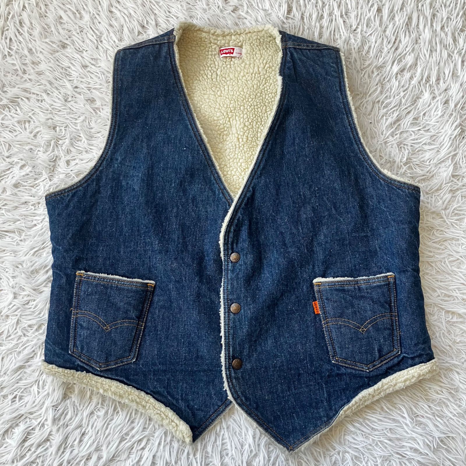 USA製 70s リーバイス デニム ボア ベスト オレンジタブ XL 古着 3943