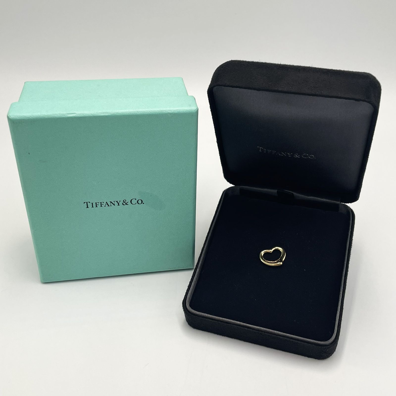 プレゼントにも TIFFANY＆Co ティファニー オープンハート ペンダントトップのみ 750刻印 イエローゴールド ダイヤモンド 鑑定済