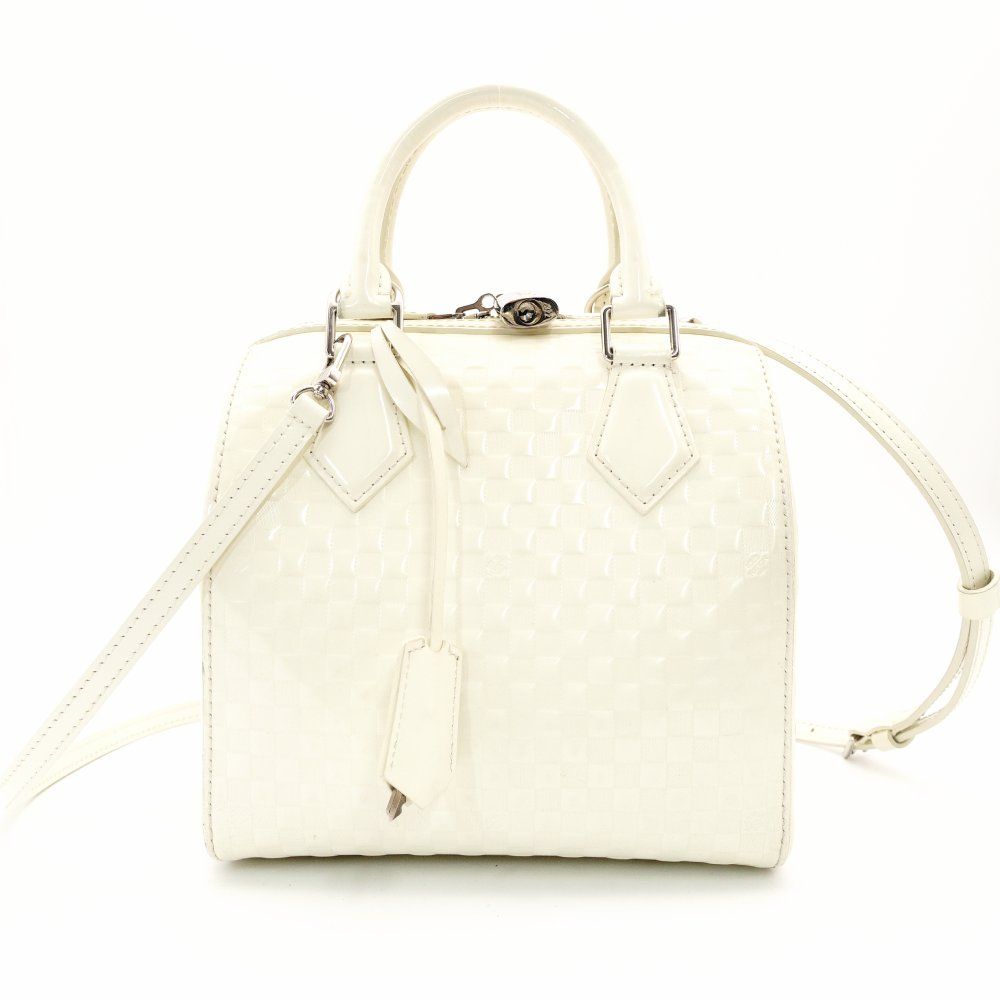 ルイヴィトン LOUIS VUITTON ダミエ ファセット スピーディ キューブ PM ホワイト パテントレザー 白 ハンドバッグ 2way 7-5-685