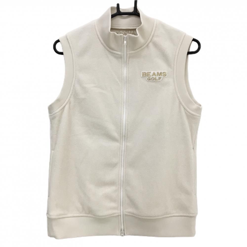 超 ビームスゴルフ フリースベスト ライトベージュ ロゴ刺しゅう レディース L ゴルフウェア モデル BEAMS GOLF