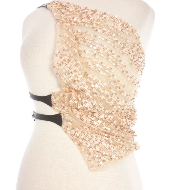  ディースクエアード 23 AW Halter Embroidered Top 刺繍 スパンコール アシンメトリーホルターネックトップス カットソー ノースリーブ 36 ベージュ 正規 半袖 シャツ ブラウス