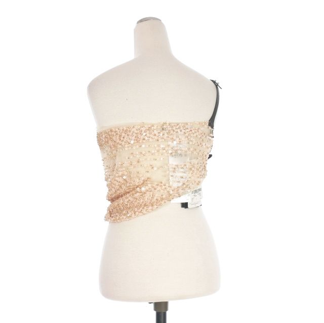 ディースクエアード 23 AW Halter Embroidered Top 刺繍 スパンコール アシンメトリーホルターネックトップス カットソー ノースリーブ 36 ベージュ 正規