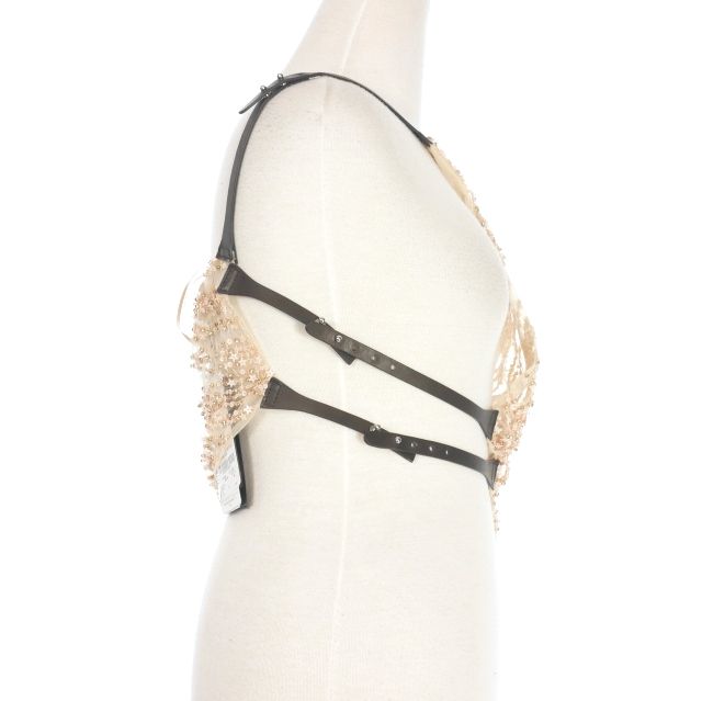  ディースクエアード 23 AW Halter Embroidered Top 刺繍 スパンコール アシンメトリーホルターネックトップス カットソー ノースリーブ 38 ベージュ 正規 半袖 シャツ ブラウス