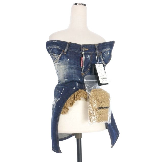 ディースクエアード DSQUARED2 23AW Corset Denim Dress コルセット デニムミニワンピース ドレス ノースリーブ 38 インディゴ S72FV0028 正規