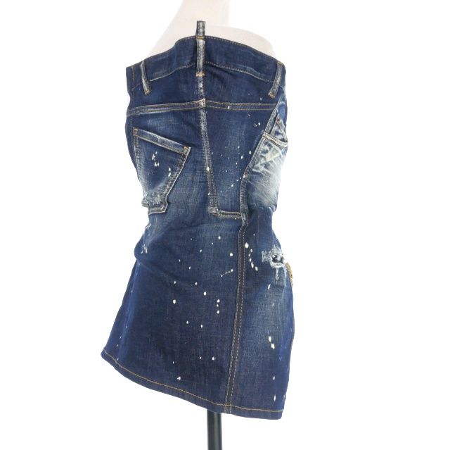 ディースクエアード DSQUARED2 23AW Corset Denim Dress コルセット デニムミニワンピース ドレス ノースリーブ 38 インディゴ S72FV0028 正規
