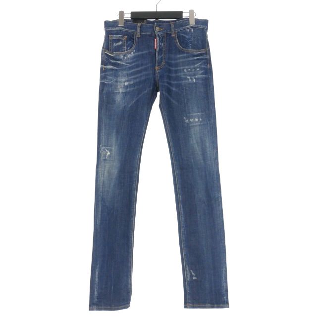 ディースクエアード DSQUARED2 23AW 24 7 JEAN ダメージ加工 スリムフィットジーンズ スキニーパンツ 38 インディゴ S72LB0653 正規