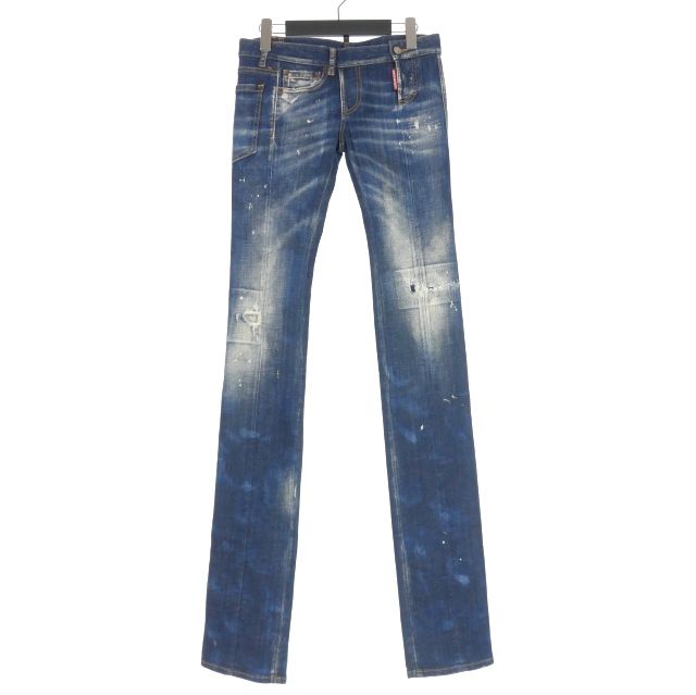 ディースクエアード DSQUARED2 23AW Super Low Waist Sharpei ダメージ加工 ローライズ スリムフィットジーンズ スキニーパンツ 36 インディゴ S72LB0680 正規