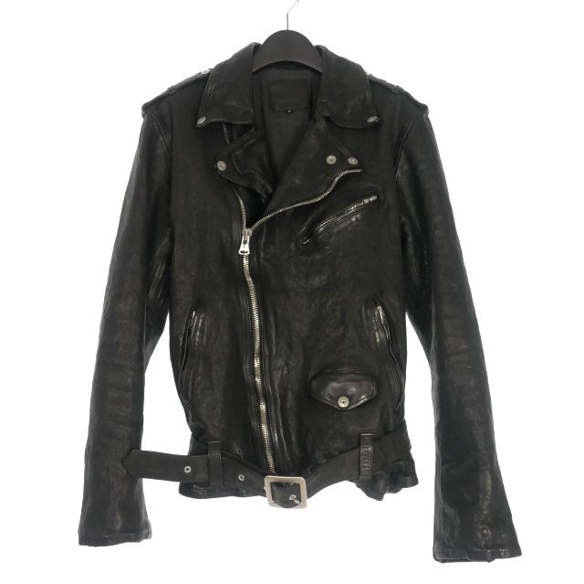 イサムカタヤマバックラッシュ ISAMU KATAYAMA BACKLASH JAPAN CALF NATURAL DYED GARMENT-WASH ダブルライダース ジャケット ブルゾン L ブラック 黒 1927-07