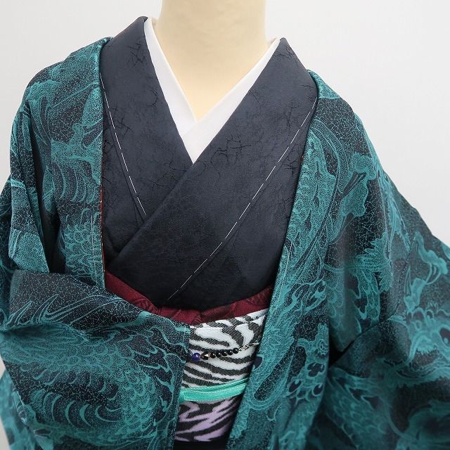 ❁tomihisa❁ お仕立て上がり品 ドラゴン 鳥獣戯画 着物 視線を釘付け 個性の先に見えるもの 仕付け糸付 ロング丈 長羽織 7076