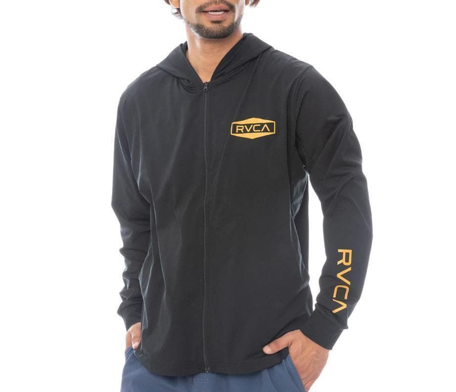 RVCAルーカ 水陸両用 ラッシュパーカー L 黒 オレンジ UVカット 男女共用 メンズ レディース