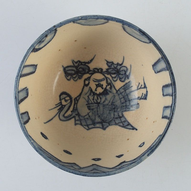 茶道具 青木木米 聾米造 染付 賢人尽図 茶碗 時代箱 C 4415