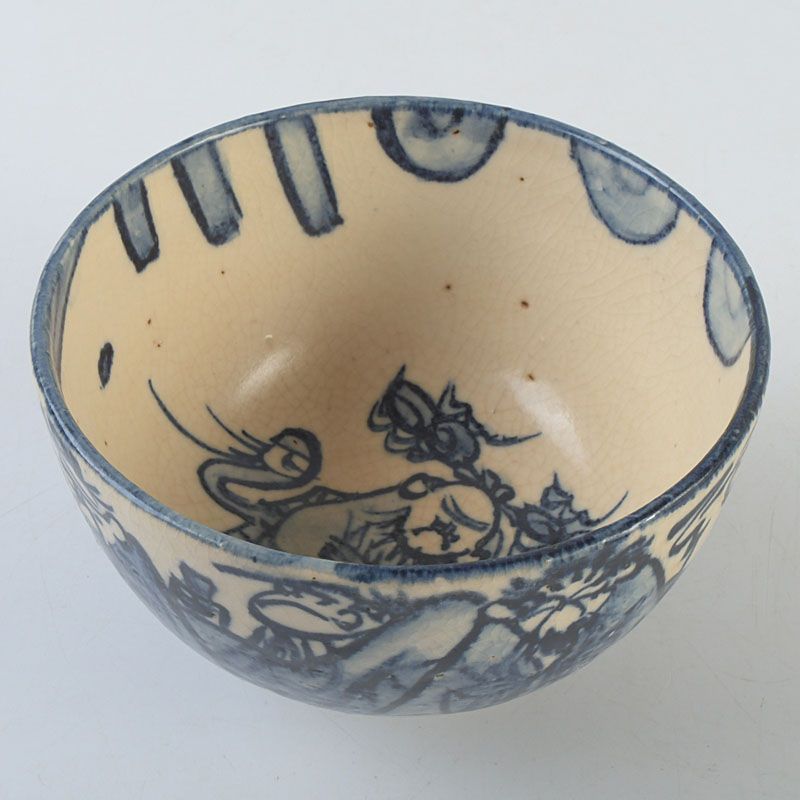 茶道具 青木木米 聾米造 染付 賢人尽図 茶碗 時代箱 C 4415