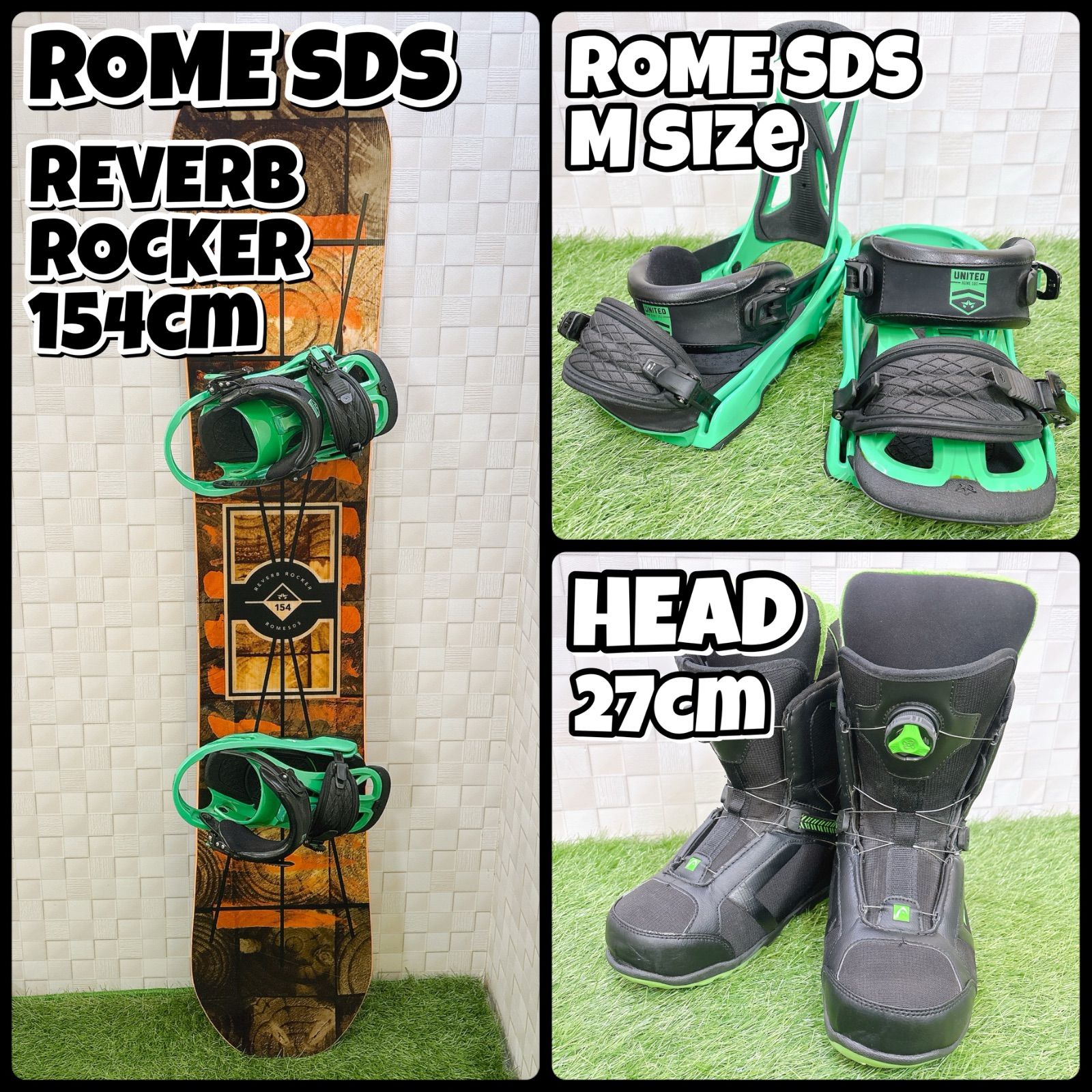 メンズ スノーボード 3点セット ROME SDS REVERB ROCKER 154cm ローム