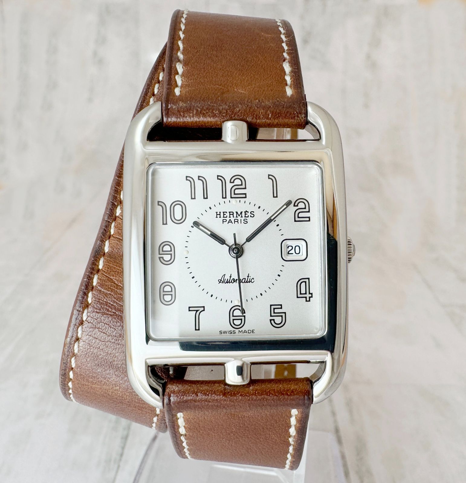 HERMES エルメス ケープコッド ドゥブルトゥール CC 1 710 メンズ腕時計 自動巻き シルバー文字盤 Aランク