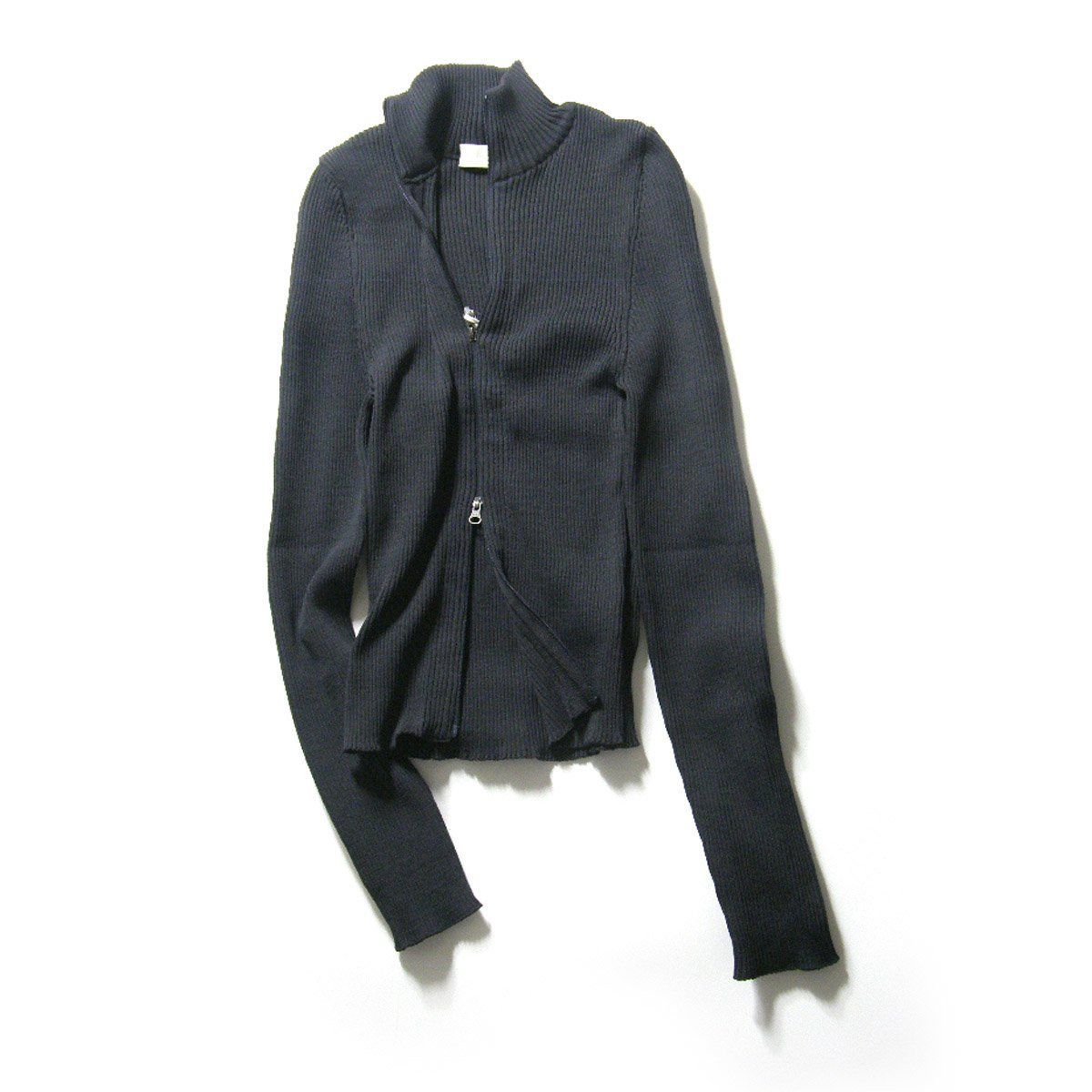 AMOMENTO アモーメント リブニット モックネック カーディガン ダブルジップ アウター ブルゾン スリムフィット ｜ 秋冬