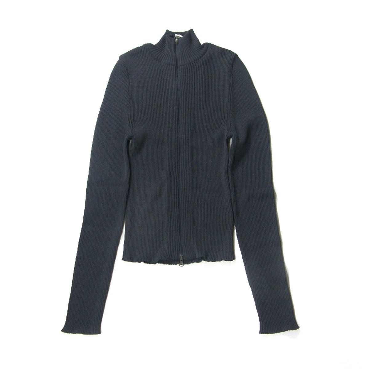AMOMENTO アモーメント リブニット モックネック カーディガン ダブルジップ アウター ブルゾン スリムフィット ｜ 秋冬