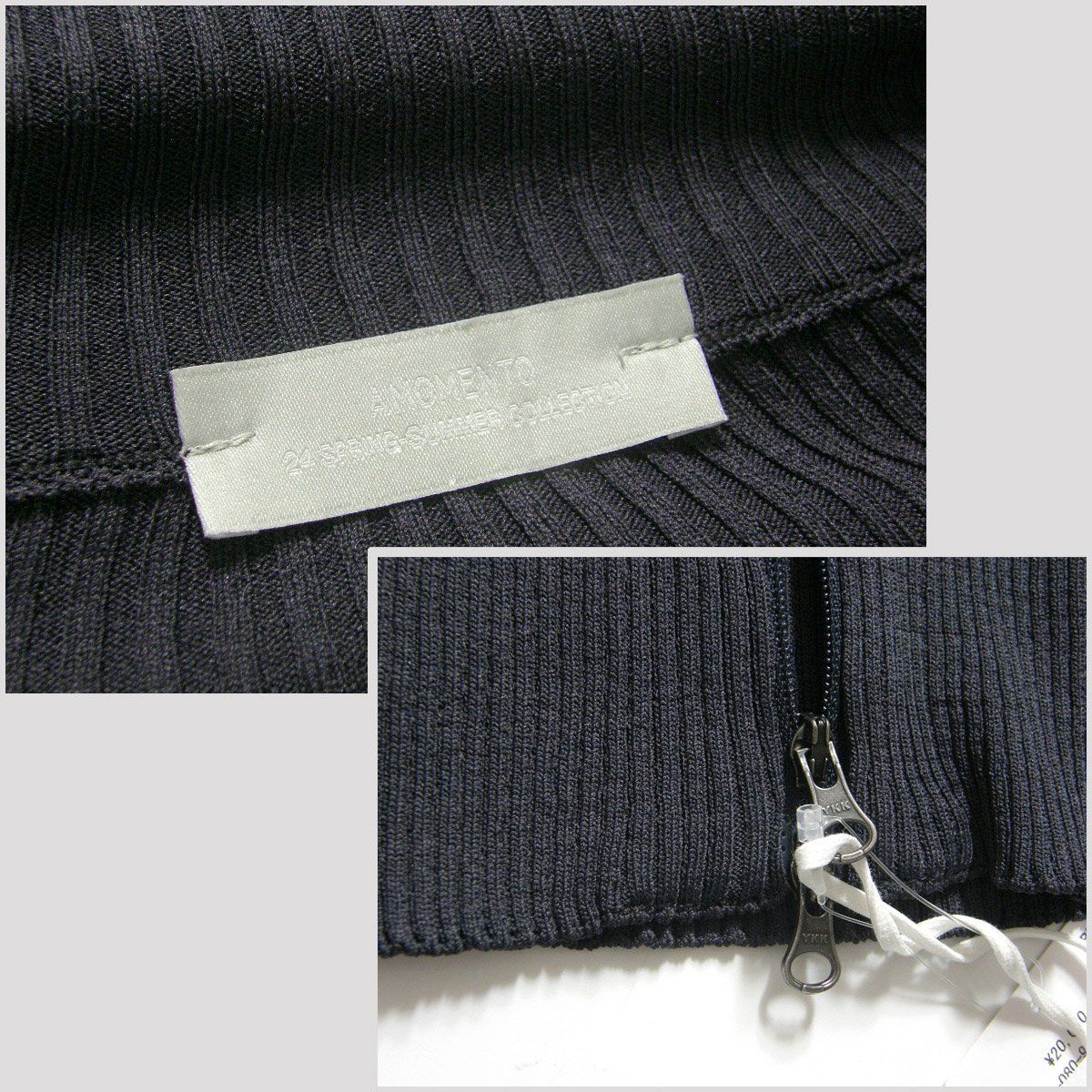  AMOMENTO アモーメント リブニット モックネック カーディガン ダブルジップ アウター ブルゾン スリムフィット ｜ 秋冬 長袖 ニット セーター