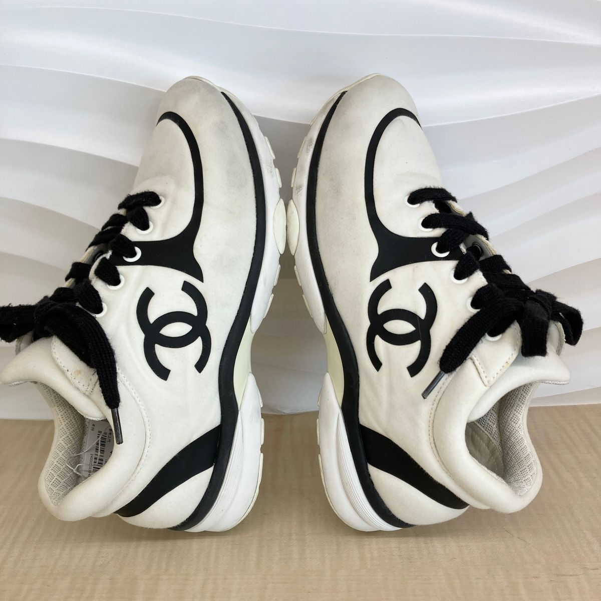  CHANEL シャネル ココマーク ローカット スニーカー G 35346 レディース コットン ホワイト ブラック スニーカー 靴