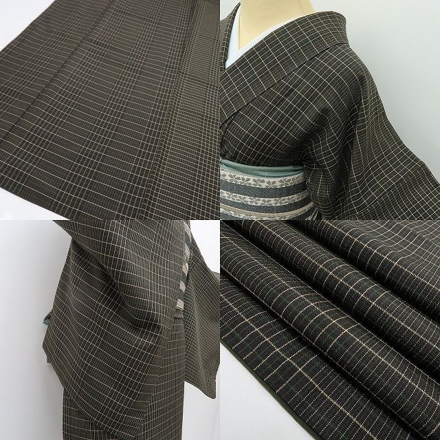 美品 正絹 格子柄 手縫い仕立て お召 着物 B-47 - メルカリ